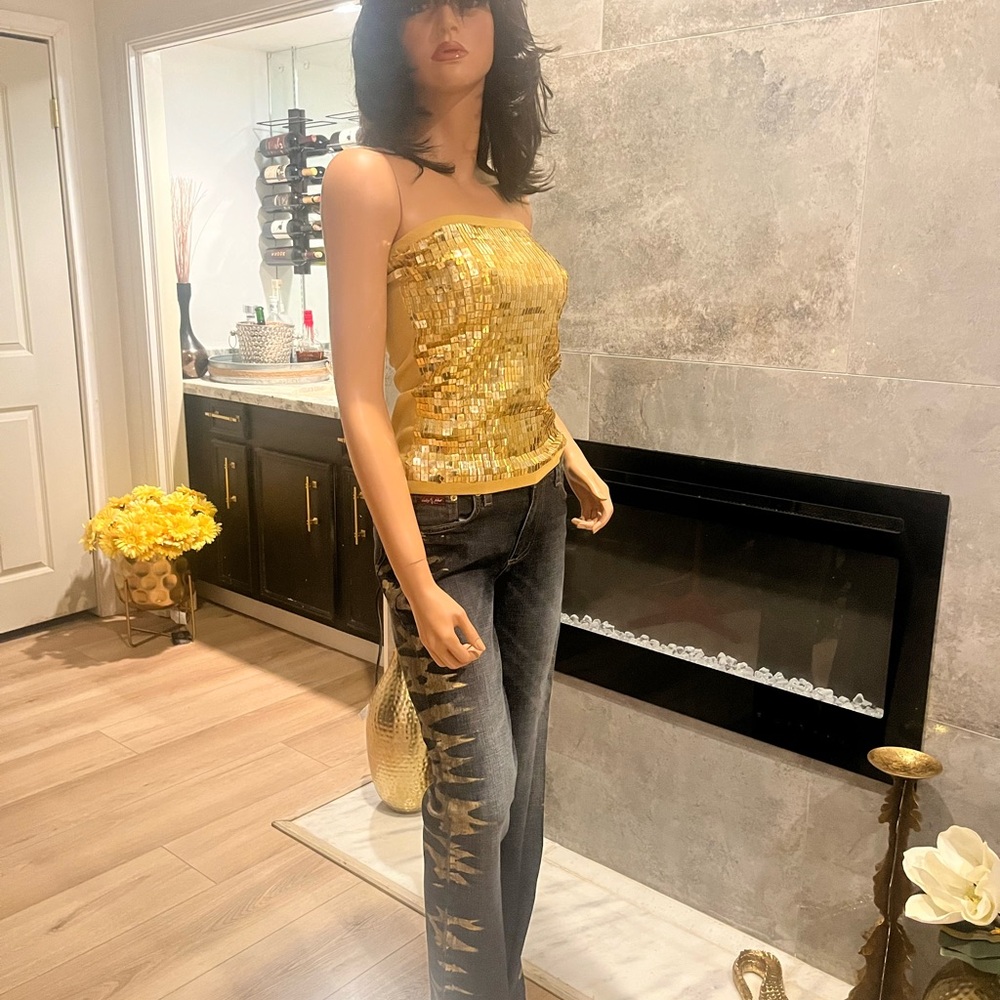 SET: RARE AUTHENTIC Baby Phat Jeans Size 7 & Oopsie Medium Sequin Tube Top
